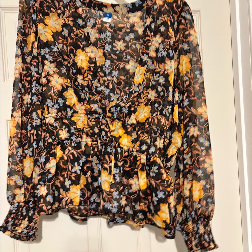 Old Navy Black and Yellow Floral Blouse
